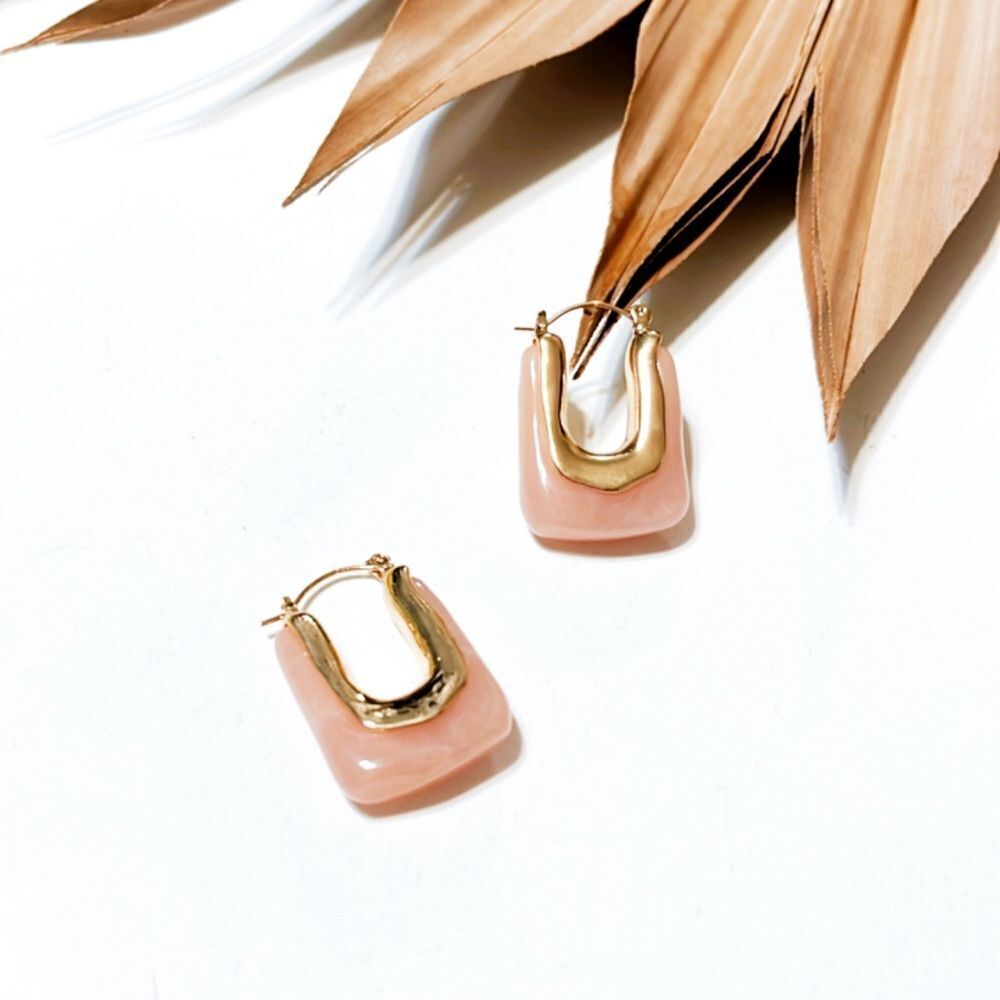 Pink crystal hoop earrings #745